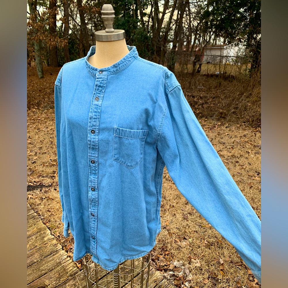 Chambray-Denim Button-Up Shirt
